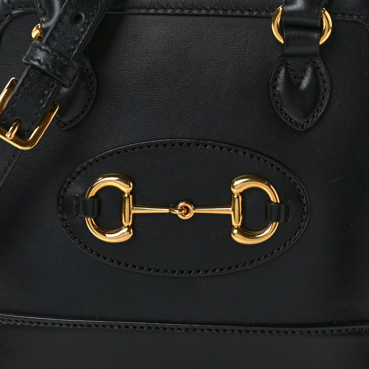Boarded Plutone Calfskin Mini Horsebit 1955 Top Handle Bag Black