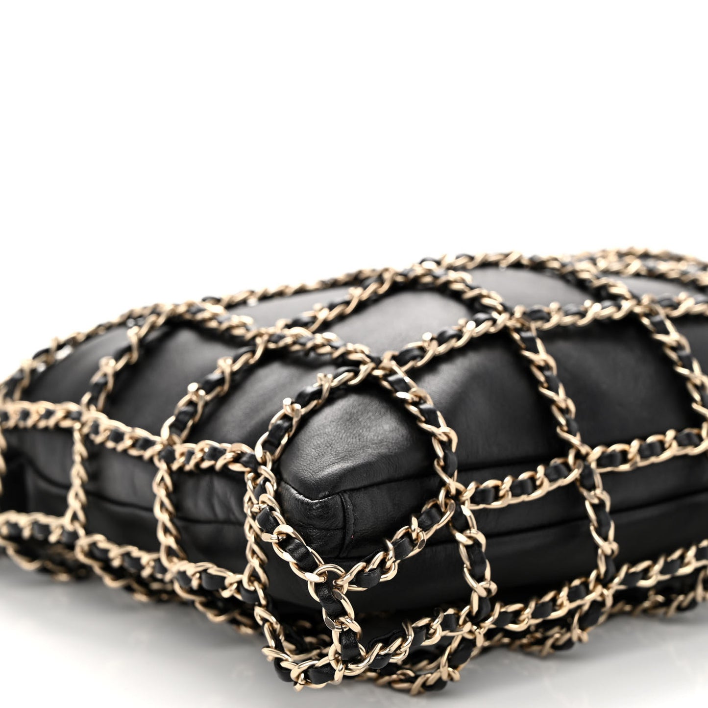 Lambskin Large Shopping Chain Tote Black