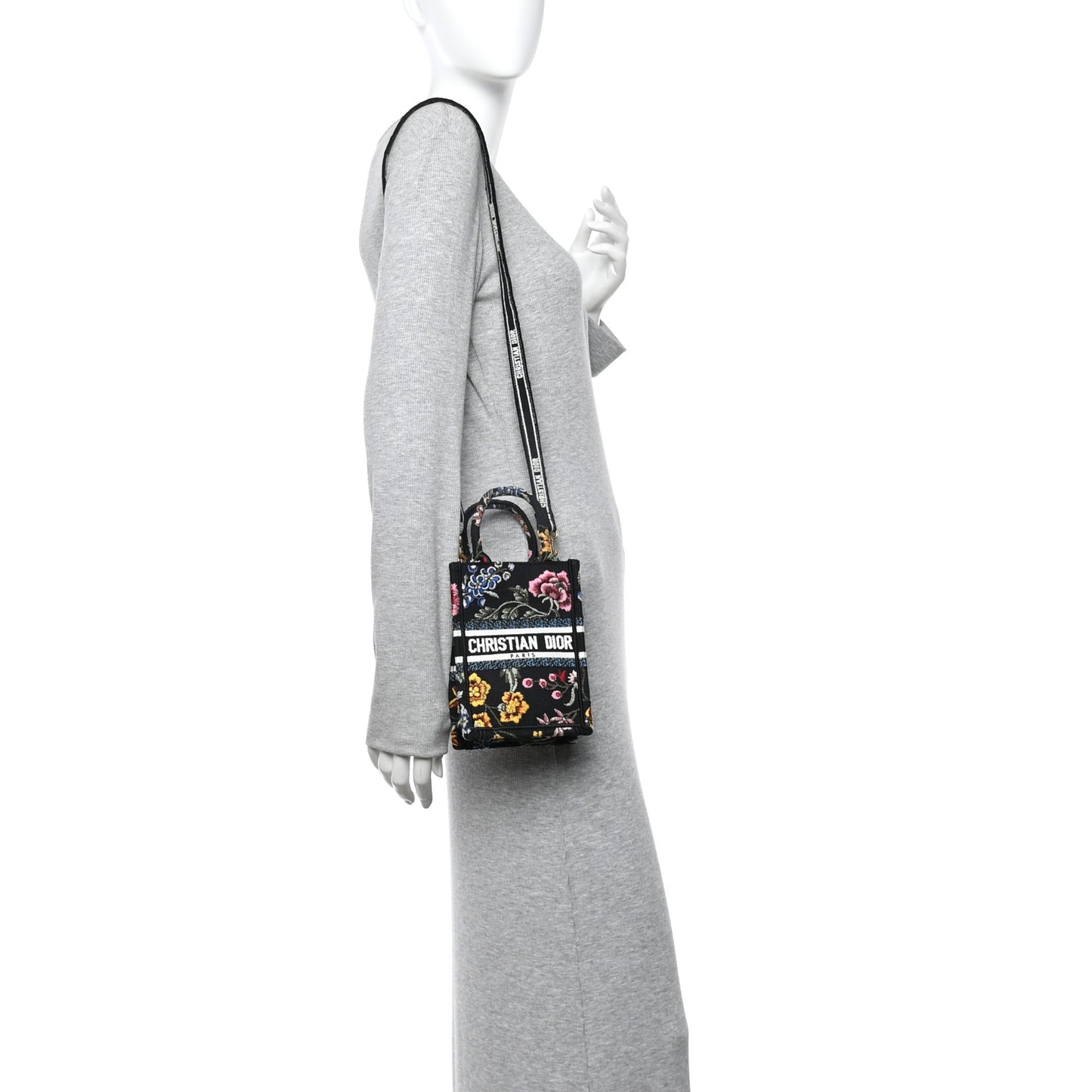 Raffia Embroidered Petites Fleurs Mini Book Tote Phone Bag Navy Blue Multicolor