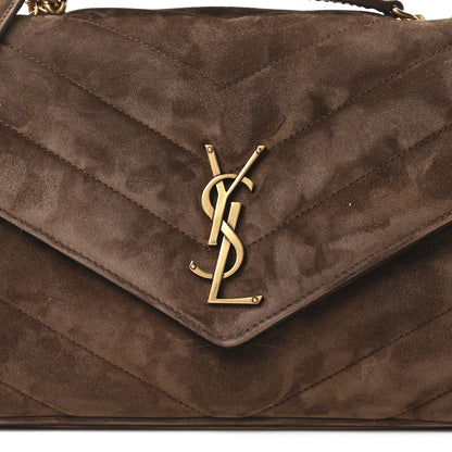 Saint Laurent Suede Chevron Quilted Medium LouLou Bark Brown 9 of 12