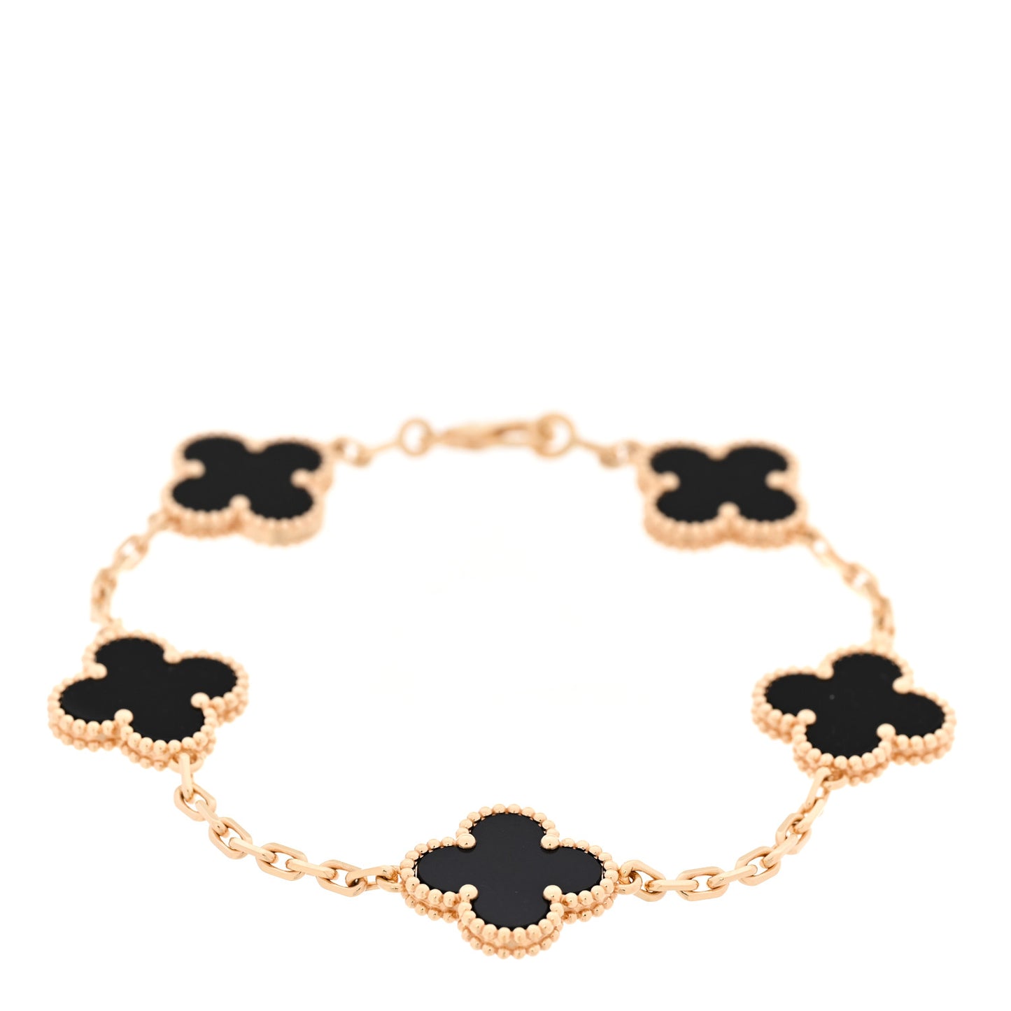 18K Yellow Gold Black Onyx 5 Motifs Vintage Alhambra Bracelet
