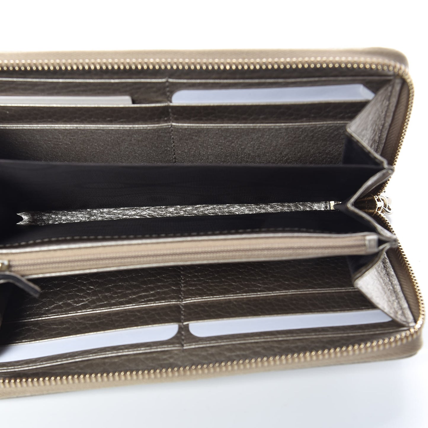 Metallic Pebbled Calfskin Soho Zip Around Wallet Golden Beige
