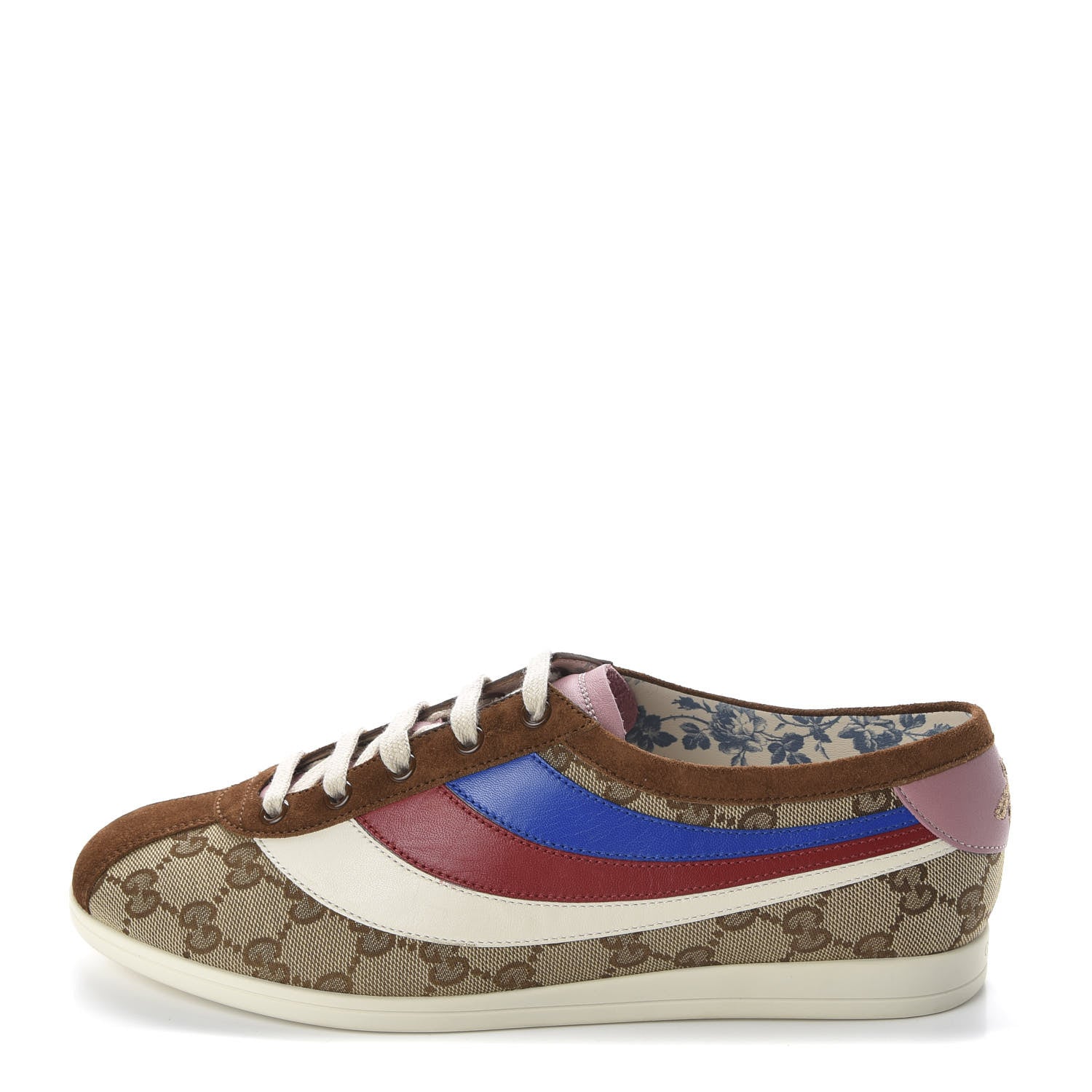 Gucci Suede Monogram Web Womens Falacer Sneakers 40 Nocciola Beige Mystic White Hibiscus Red 1 of 11