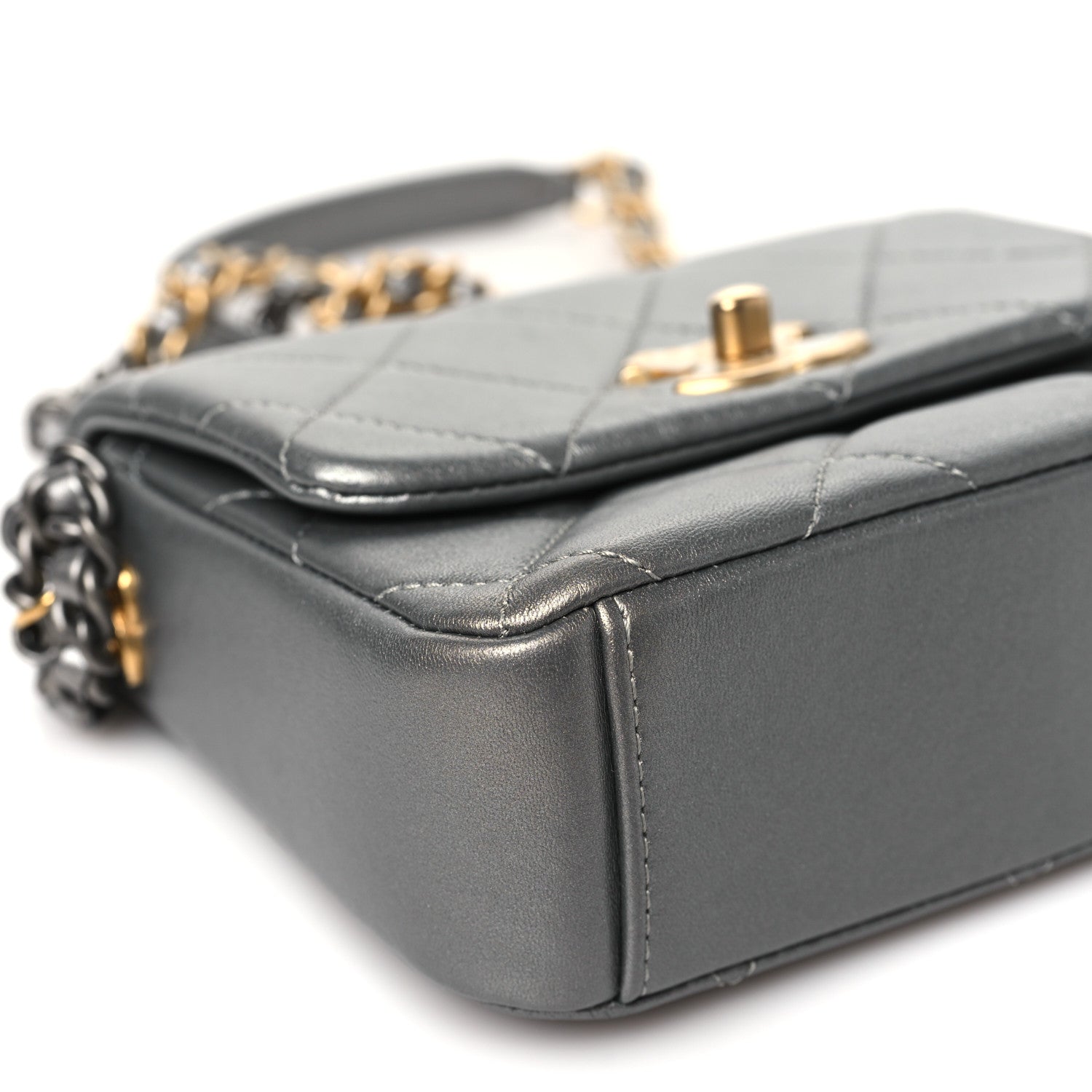 Chanel Metallic Lambskin Quilted Mini Side Note Flap Grey 9 of 11