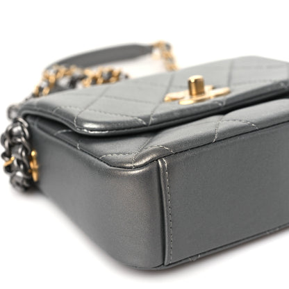 Chanel Metallic Lambskin Quilted Mini Side Note Flap Grey 9 of 11