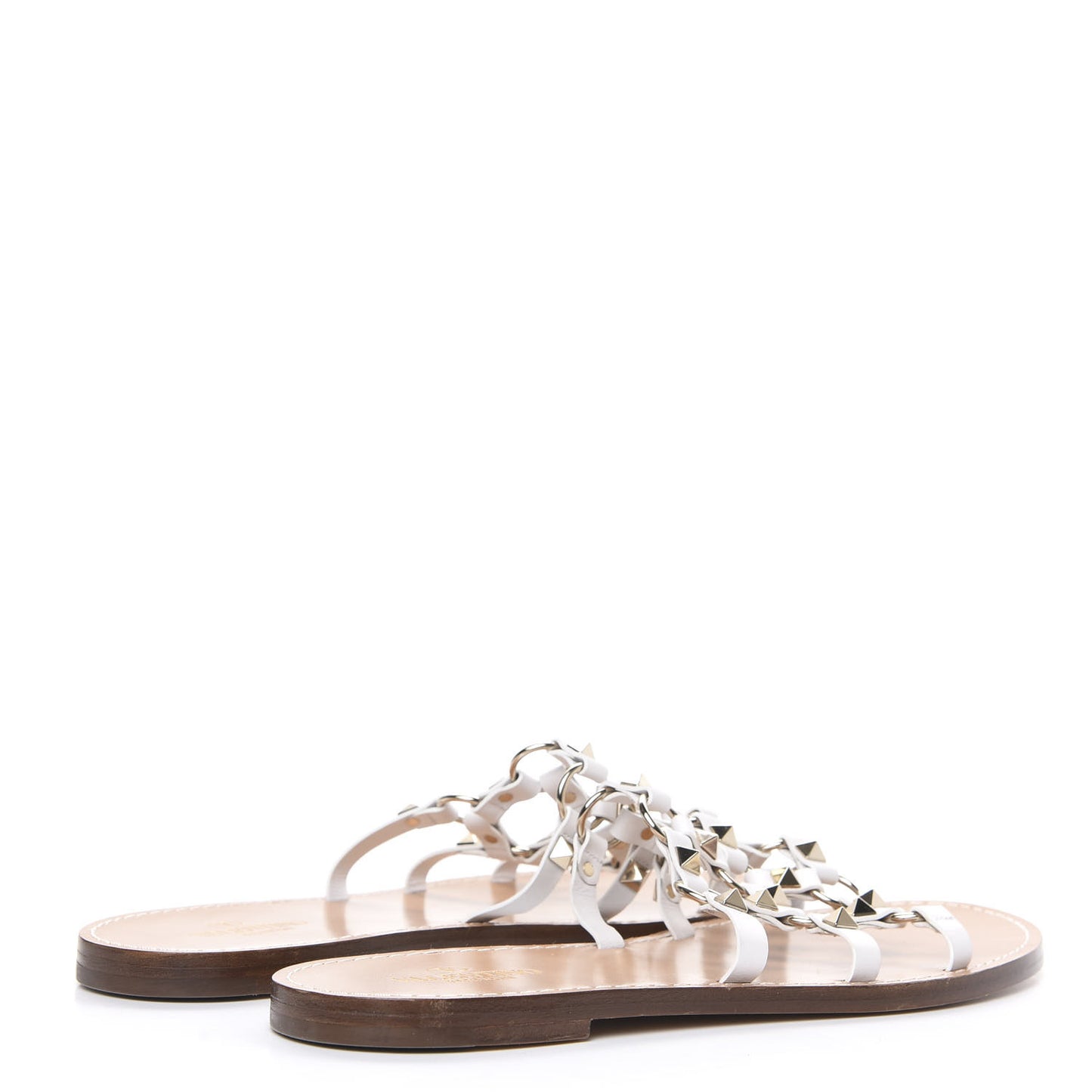 Nappa Rockstud Flat Slide Sandals 38.5 Bianco Ottico