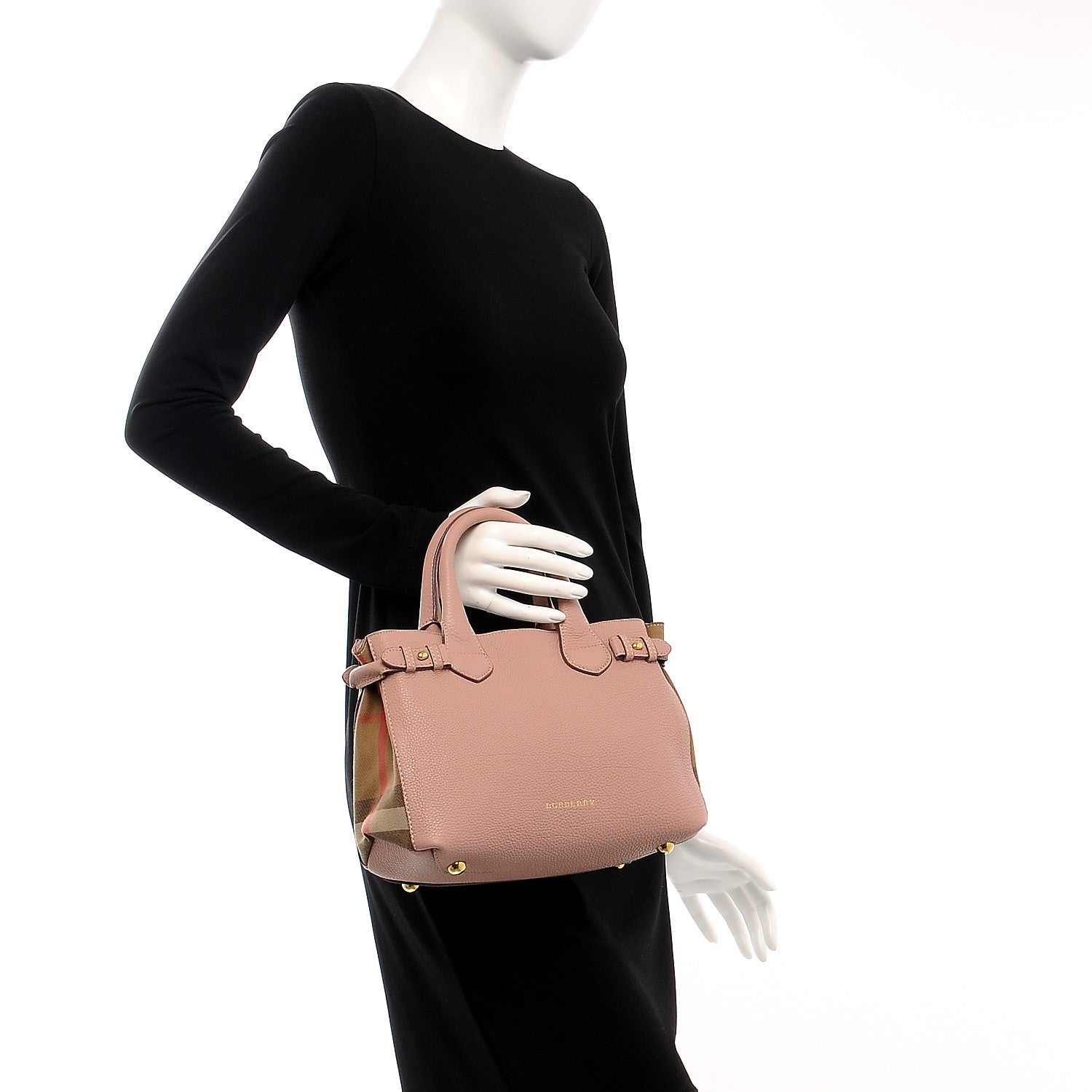 Burberry Grainy Calfskin House Check Small Banner Tote Nude Blush 2 of 8