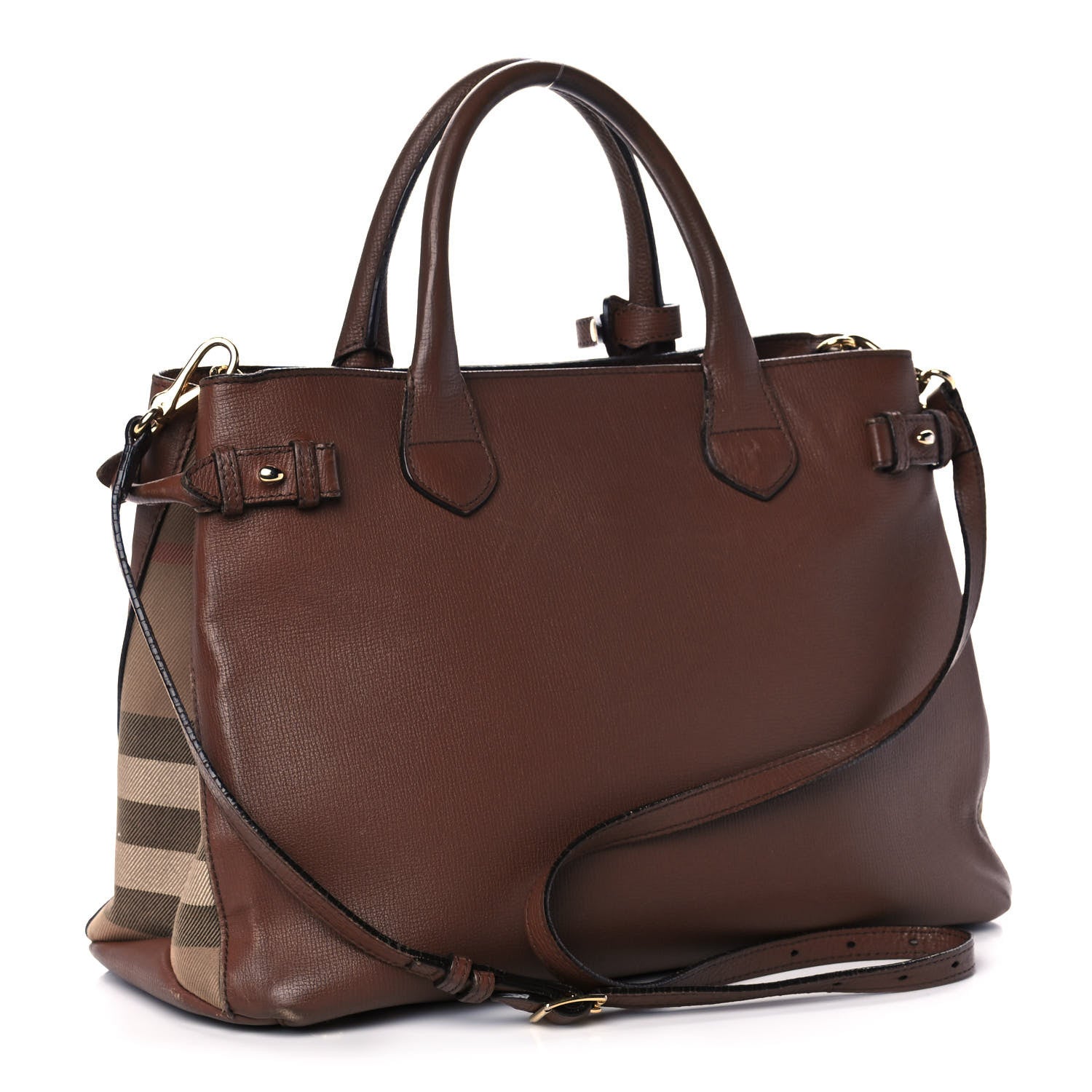 Burberry Grainy Calfskin House Check Medium Banner Tote Tan 3 of 17