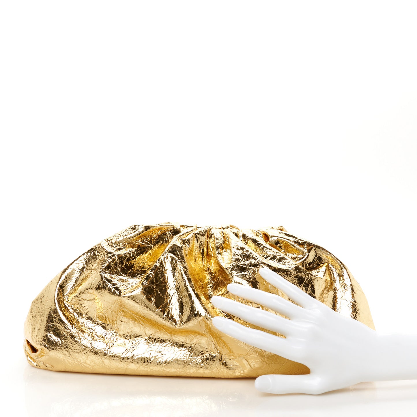 Metallic Crinkled Lambskin The Pouch Oversized Clutch Oro
