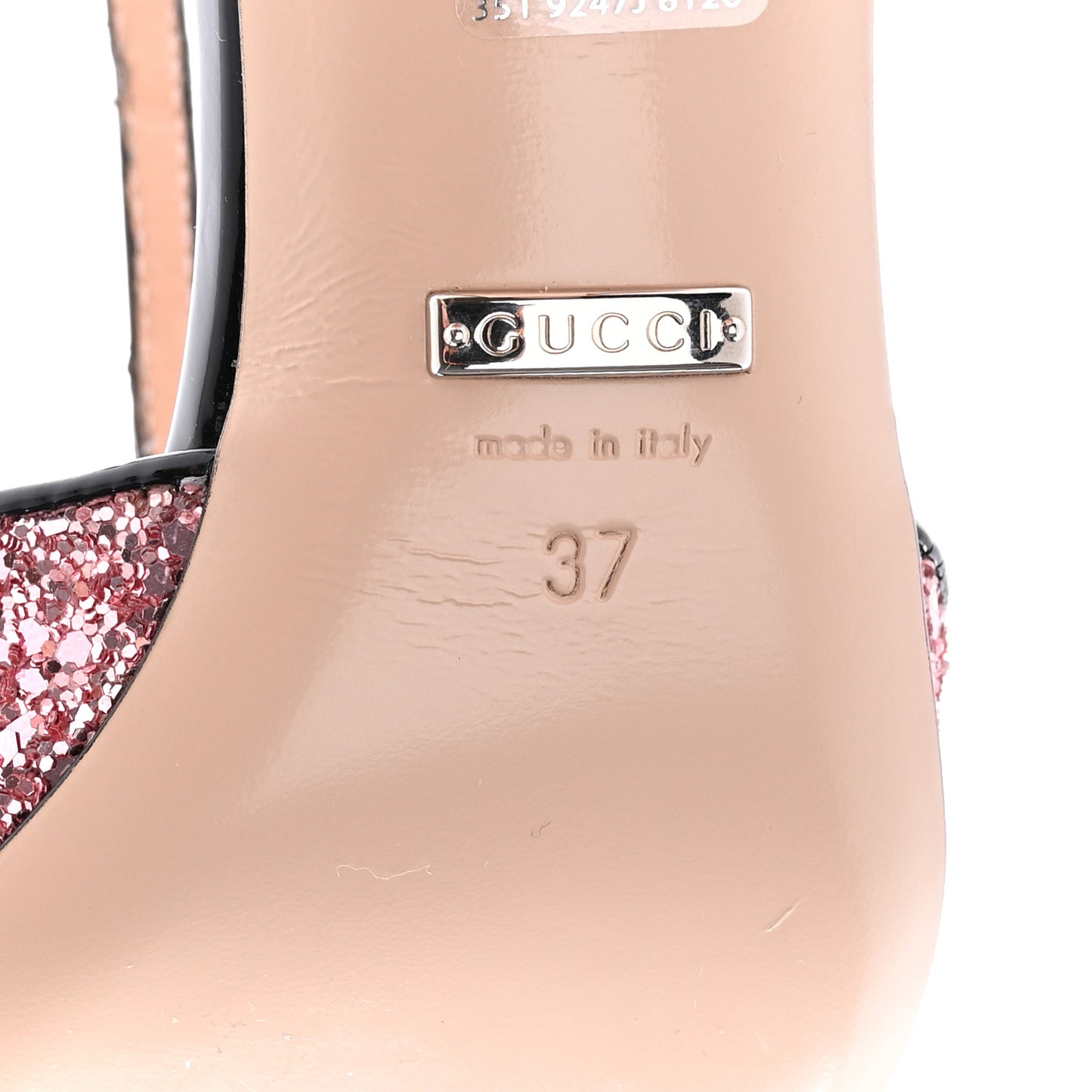 Calfskin Glitter Double G 55mm Slingback Pumps 37 Black Pink Glitter