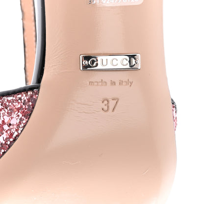 Gucci Calfskin Glitter Double G 55mm Slingback Pumps 37 Black Pink Glitter 6 of 10