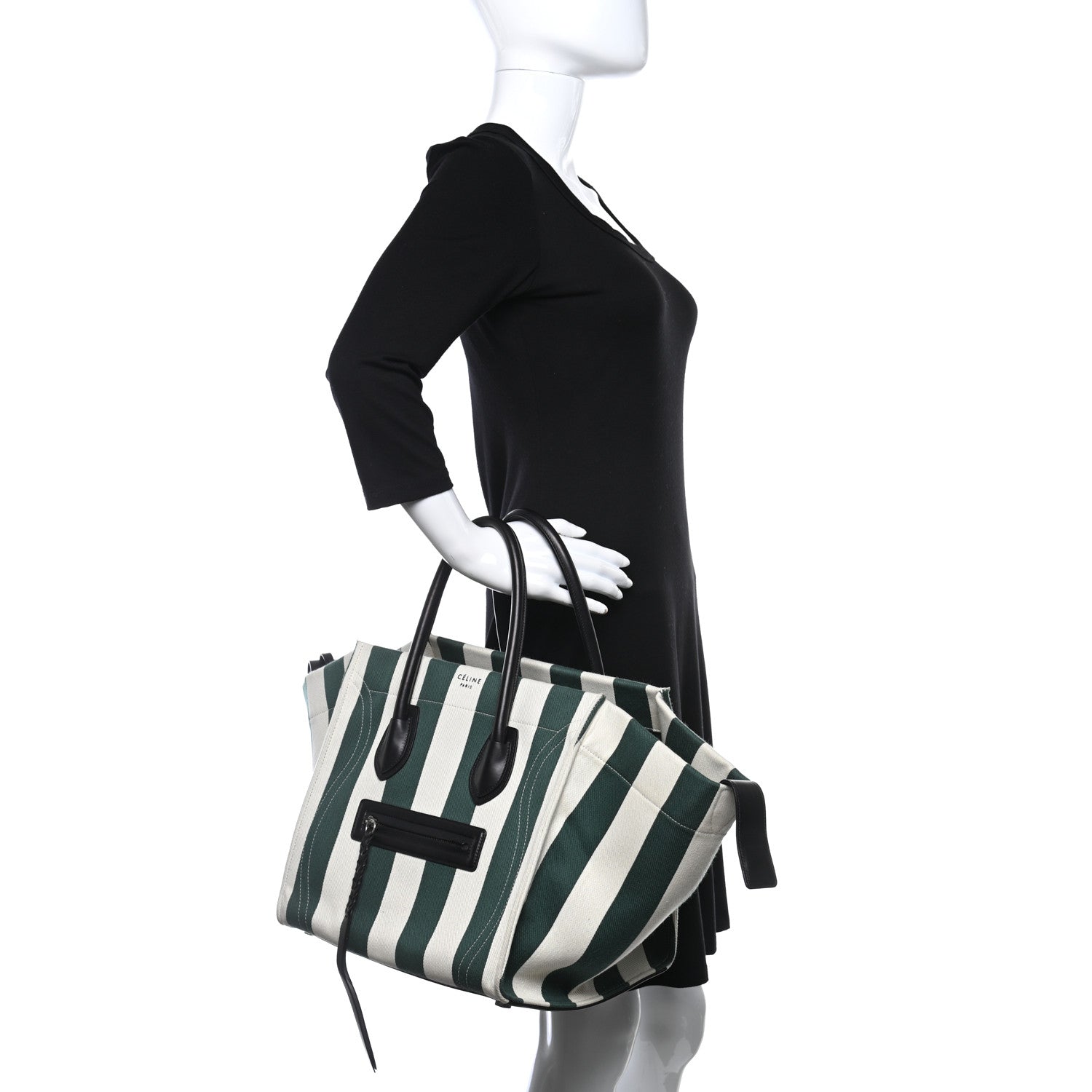Celine Cotton Canvas Striped Medium Phantom Luggage White Green 2 of 8