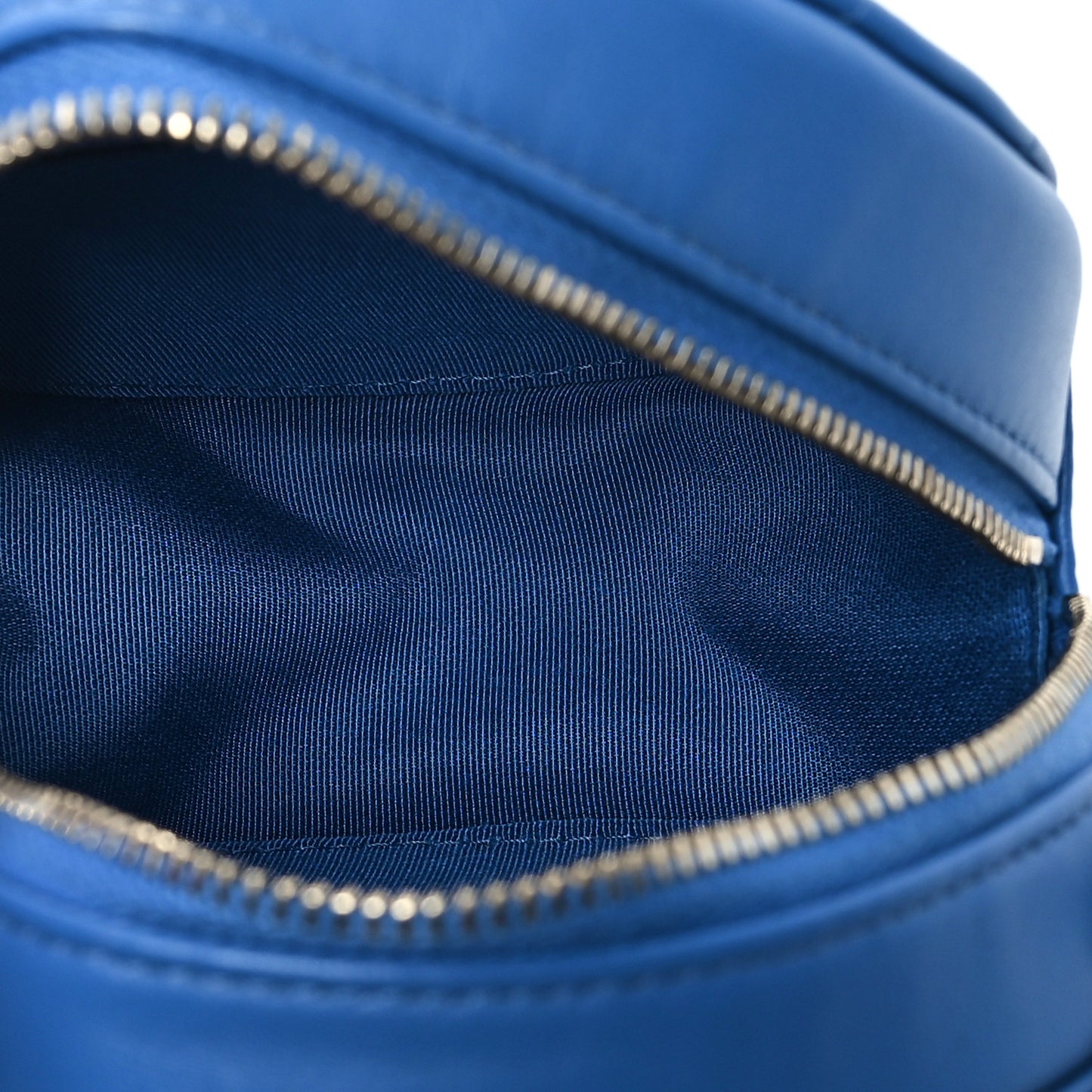 Lambskin Quilted Round Clutch With Chain Blue