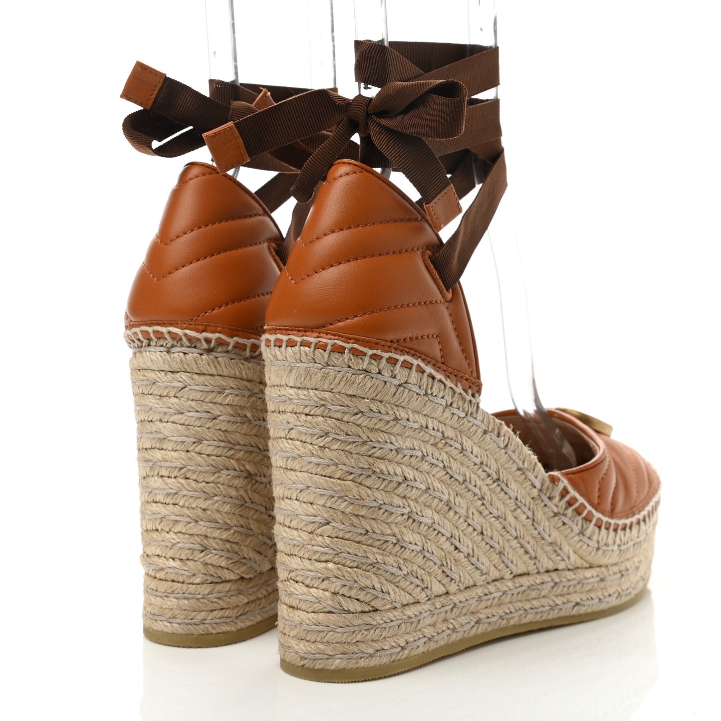 Nappa Matelasse GG Marmont Ankle Wrap Platform 35/120mm Espadrille Wedges 40 Cognac