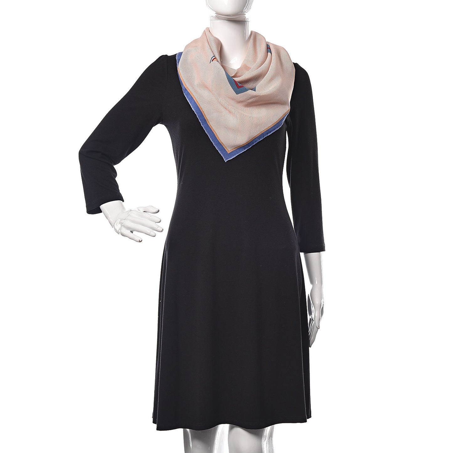 Silk Bow Stripe Print CC Square Scarf Beige