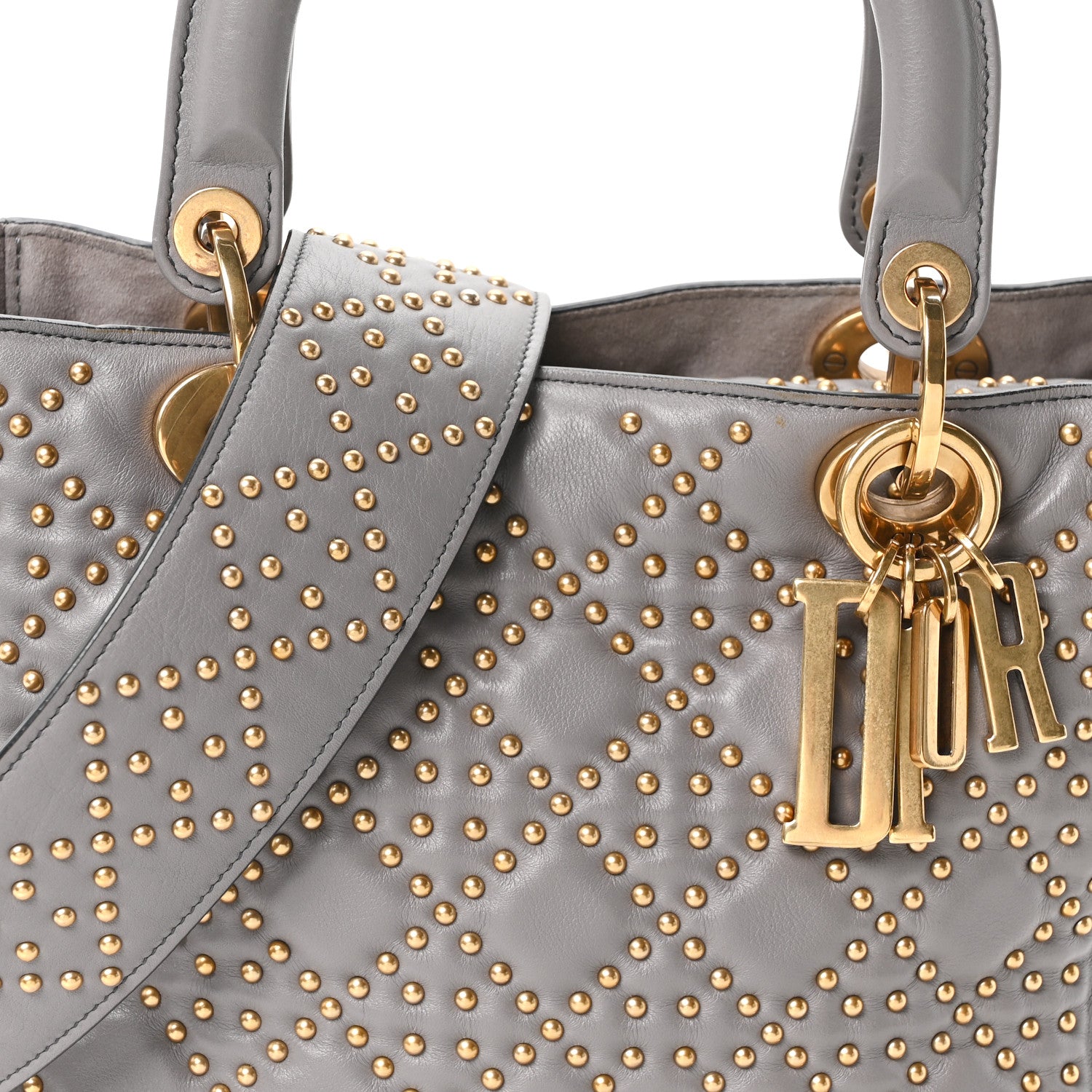 Christian Dior Calfskin Cannage Studded Medium Supple Lady Dior Grey 8 of 10