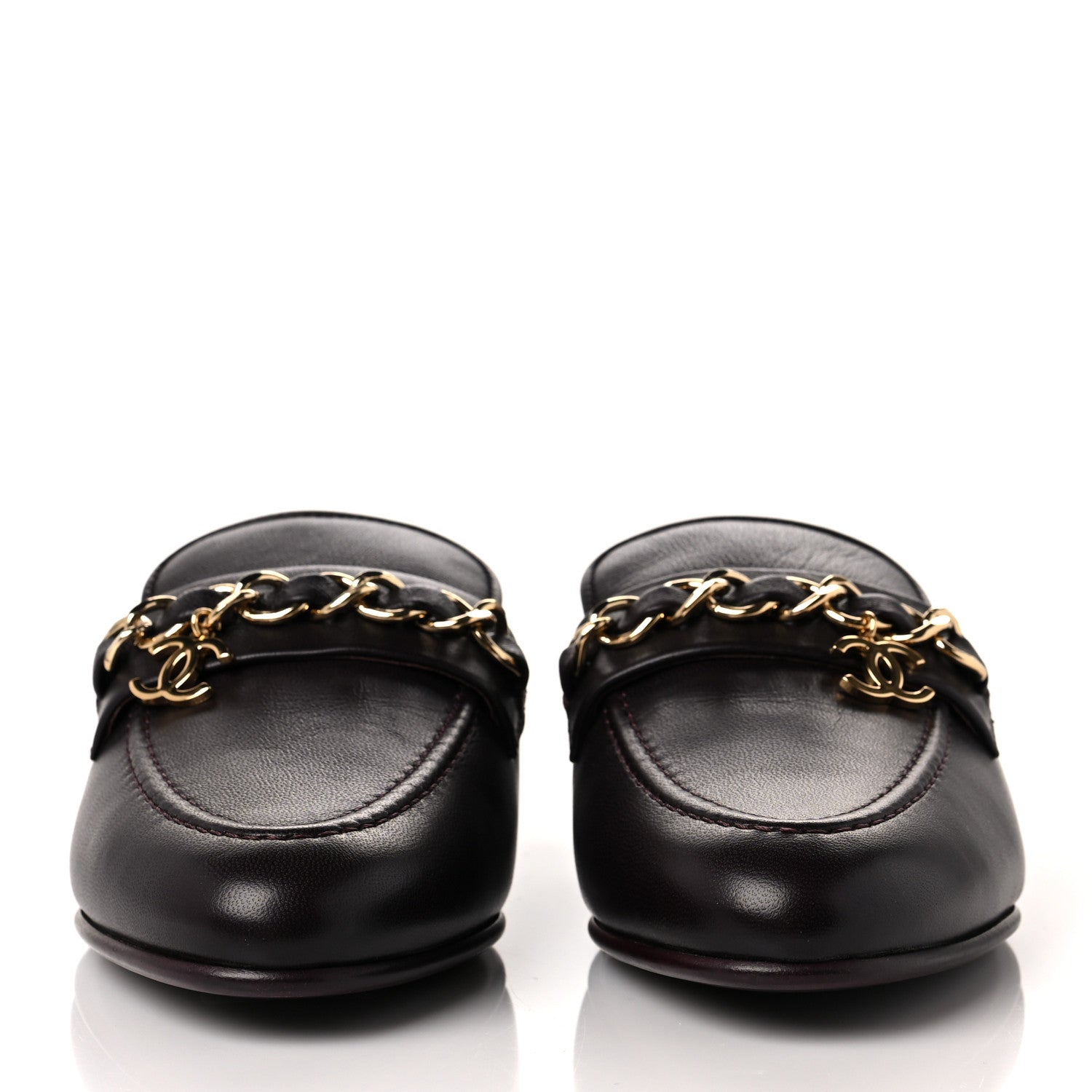 Chanel Lambskin Chain CC Mules 37 Bordeaux 2 of 9