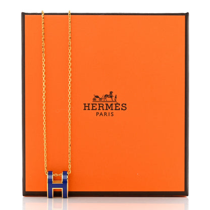 Hermes Lacquered Gold Pop H Pendant Necklace Bleu Royal 8 of 8