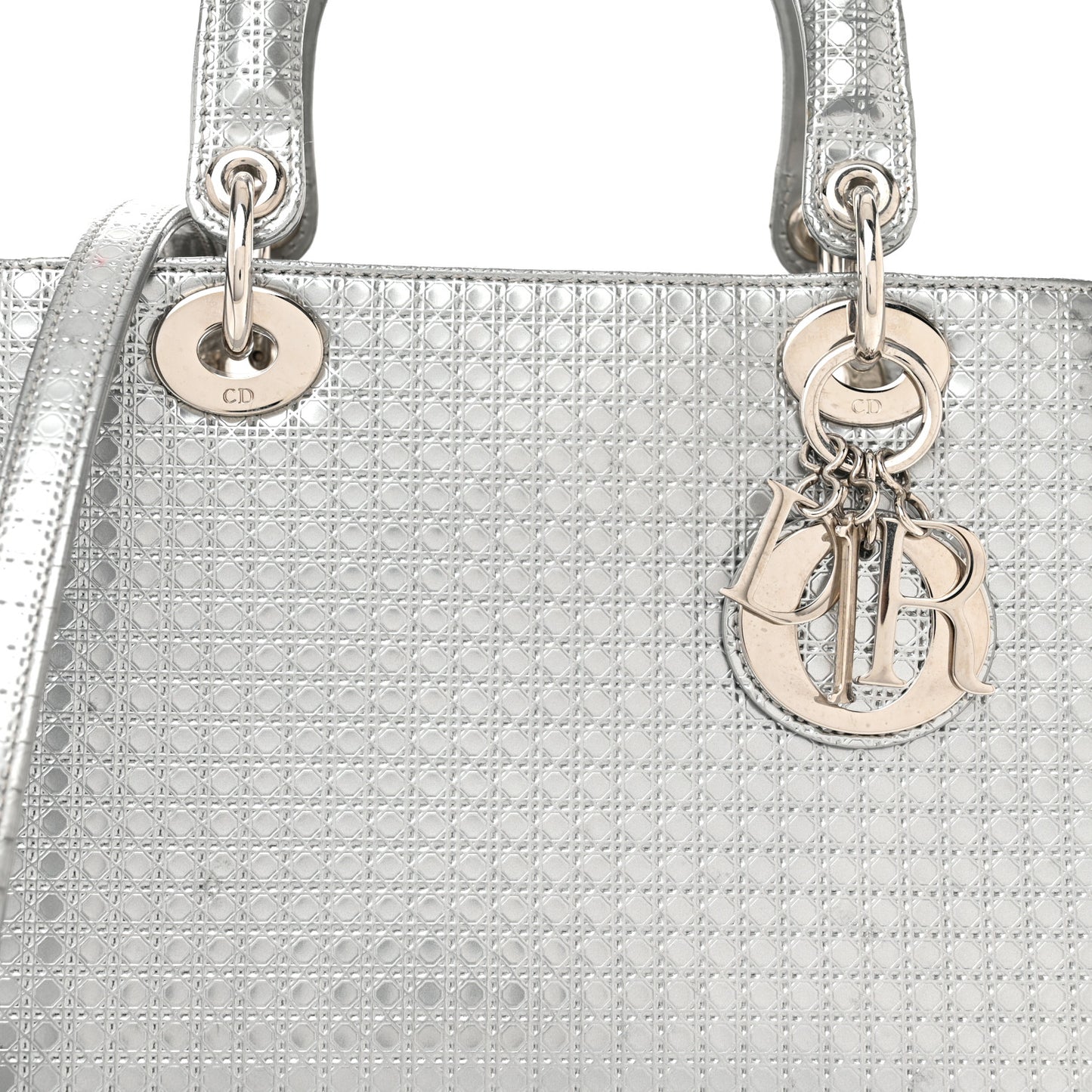Metallic Patent Micro-Cannage Medium Lady Dior Silver