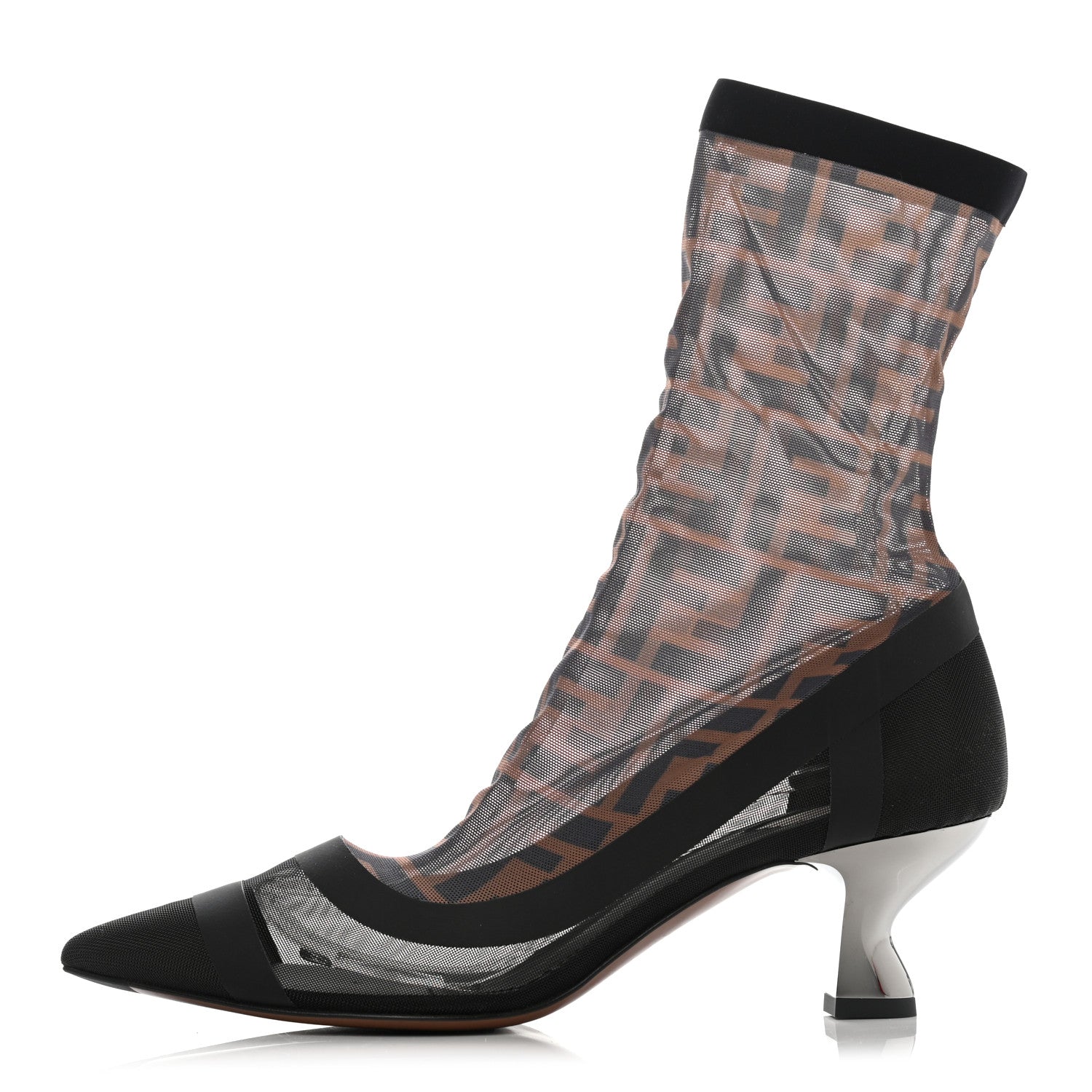 Fendi Technical Mesh FF Colibri Low Heel Ankle Boots 37.5 Black Tobacco 1 of 7