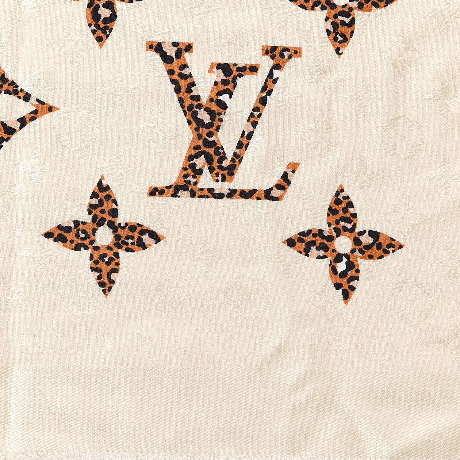 Louis Vuitton Wool Silk Monogram Giant Jungle Shawl Beige 4 of 5