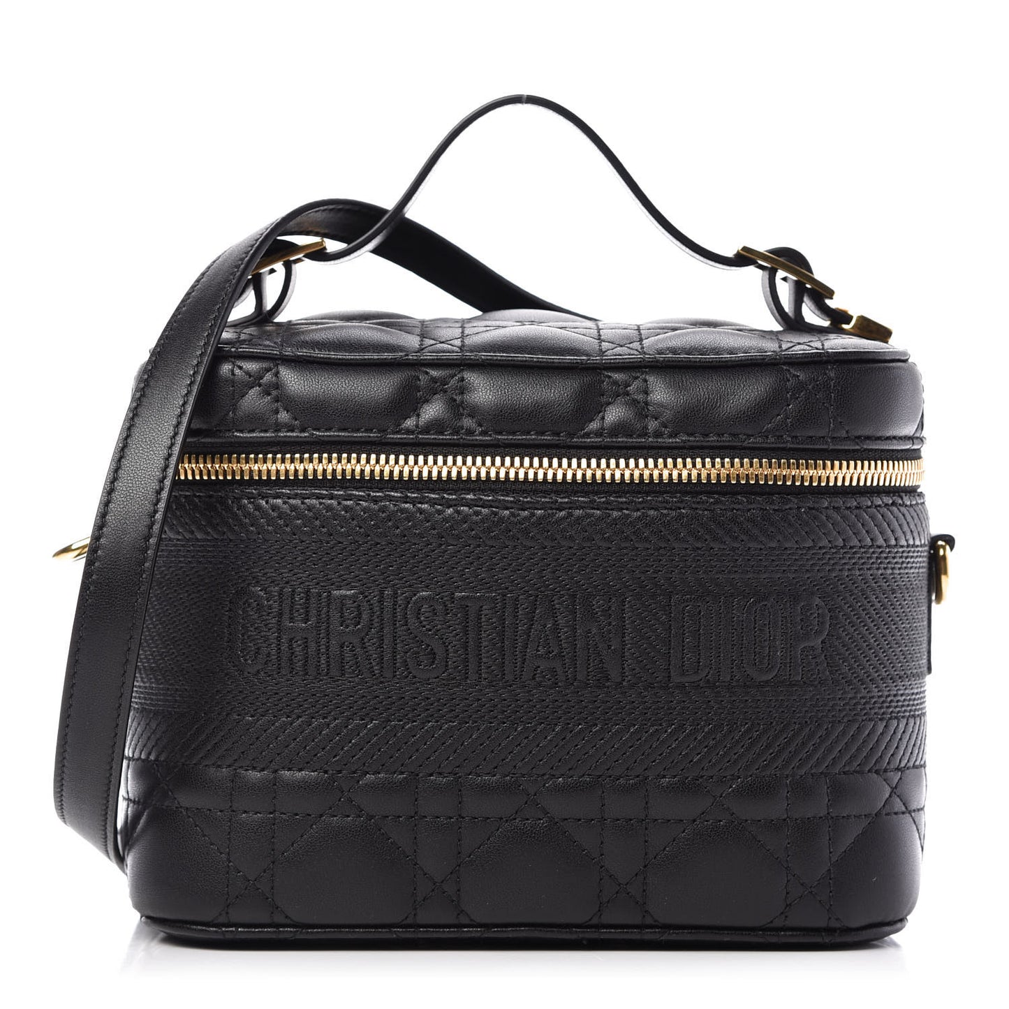 Lambskin Cannage Small Diortravel Vanity Case Black