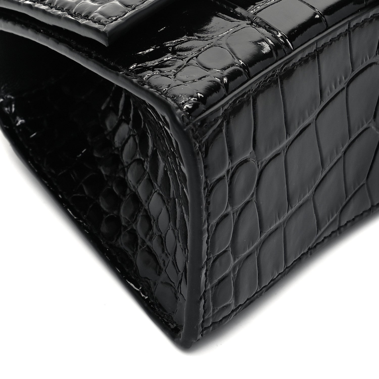 Balenciaga Shiny Calfskin Monochrome Crocodile Embossed Hourglass Top Handle Bag XS Black 8 of 9