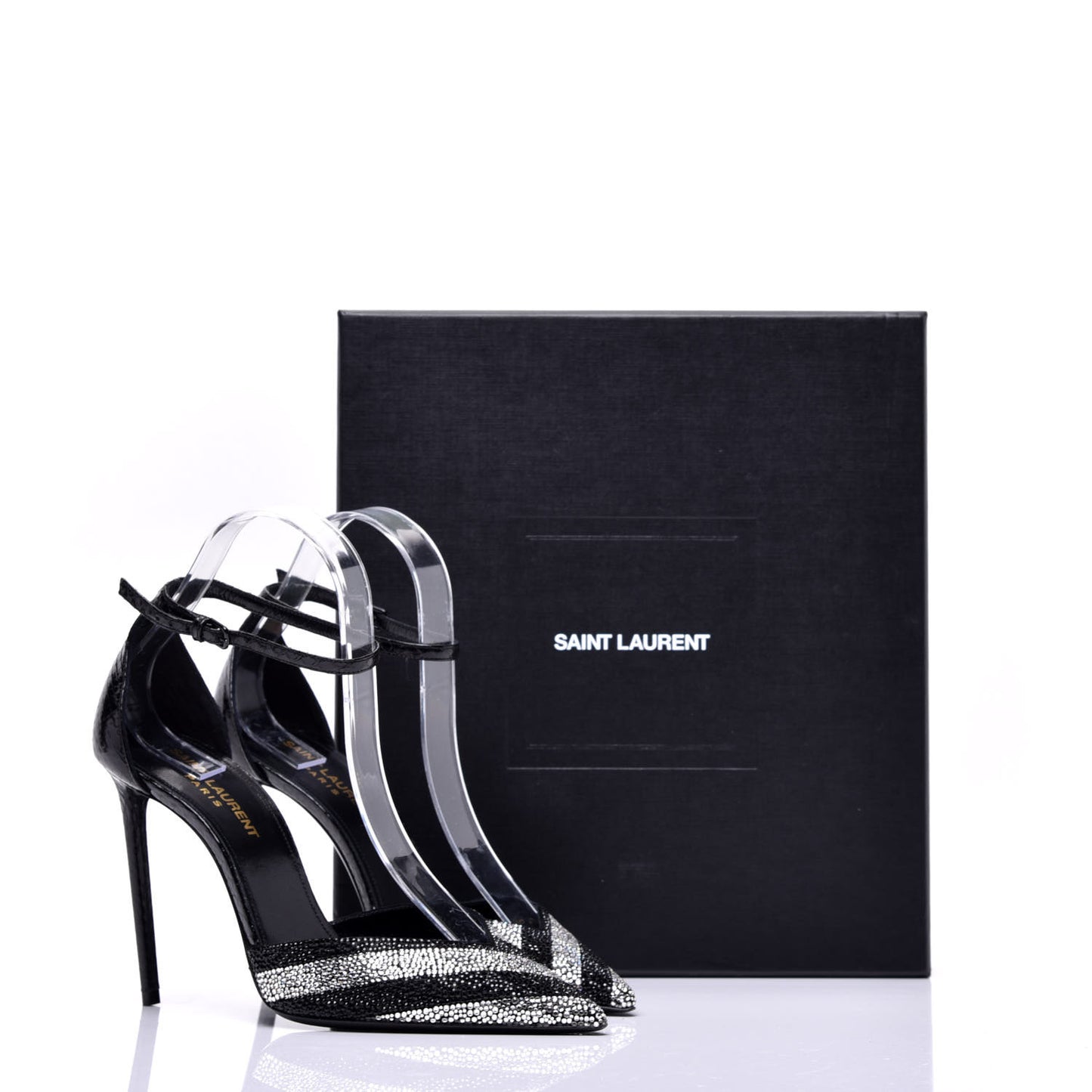 Watersnake Crystal Embellished Zoe 105 Ankle Strap Pumps 37 Black