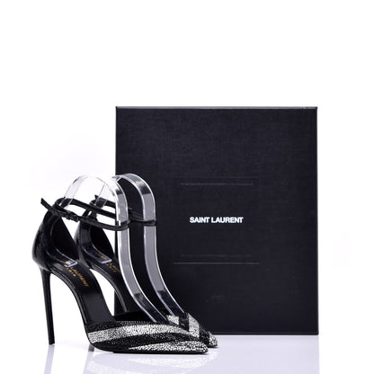 Saint Laurent Watersnake Crystal Embellished Zoe 105 Ankle Strap Pumps 37 Black 9 of 9