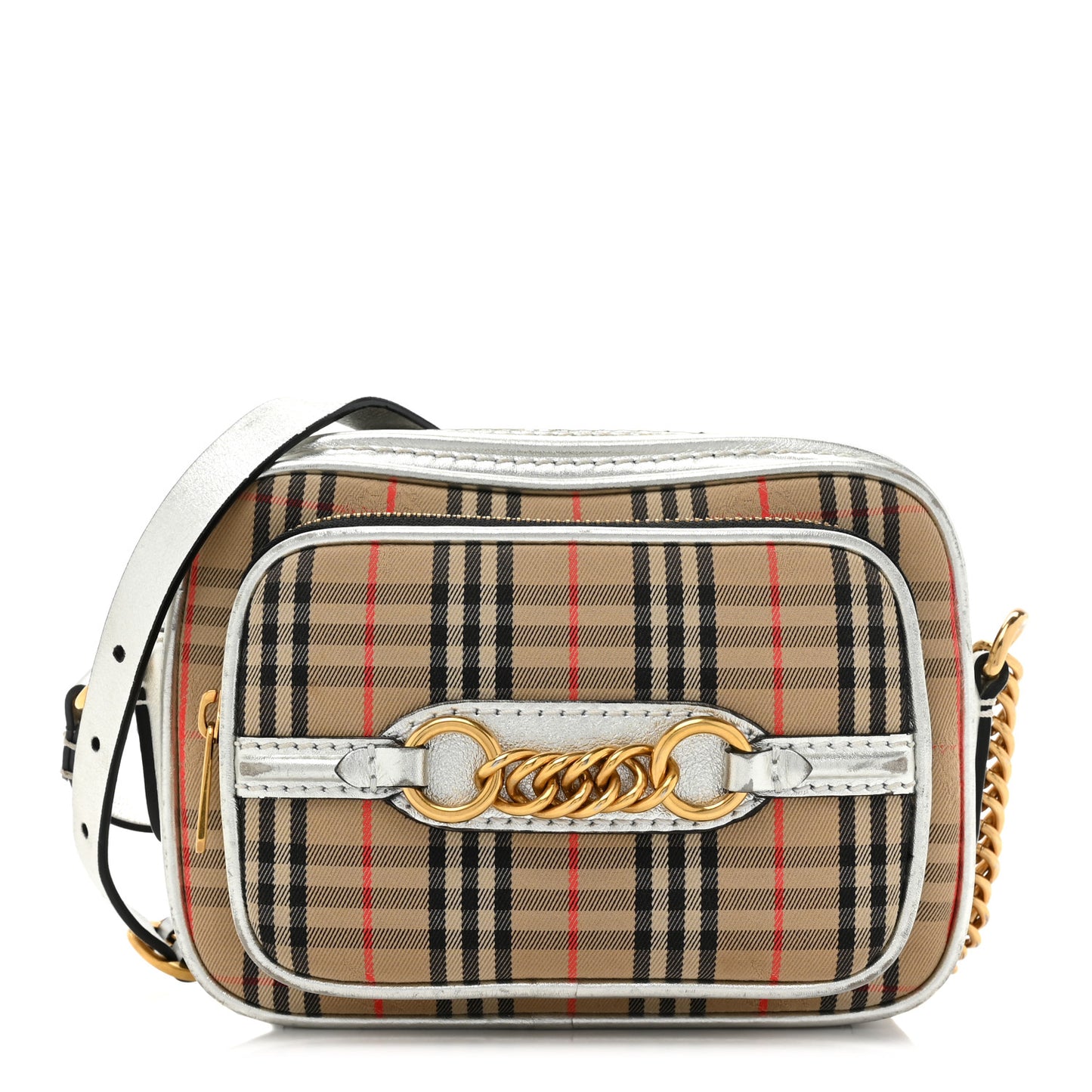 Smooth Calfskin 1983 Knight Check Link Camera Bag Silver
