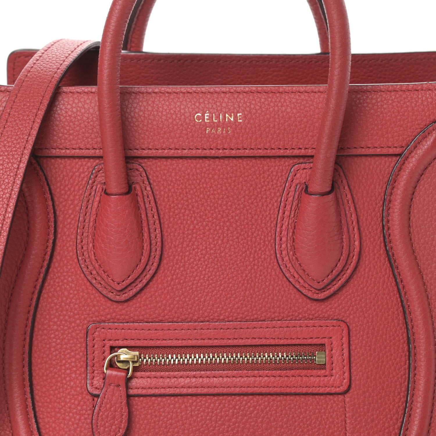 Celine Drummed Calfskin Nano Luggage Red 8 of 16