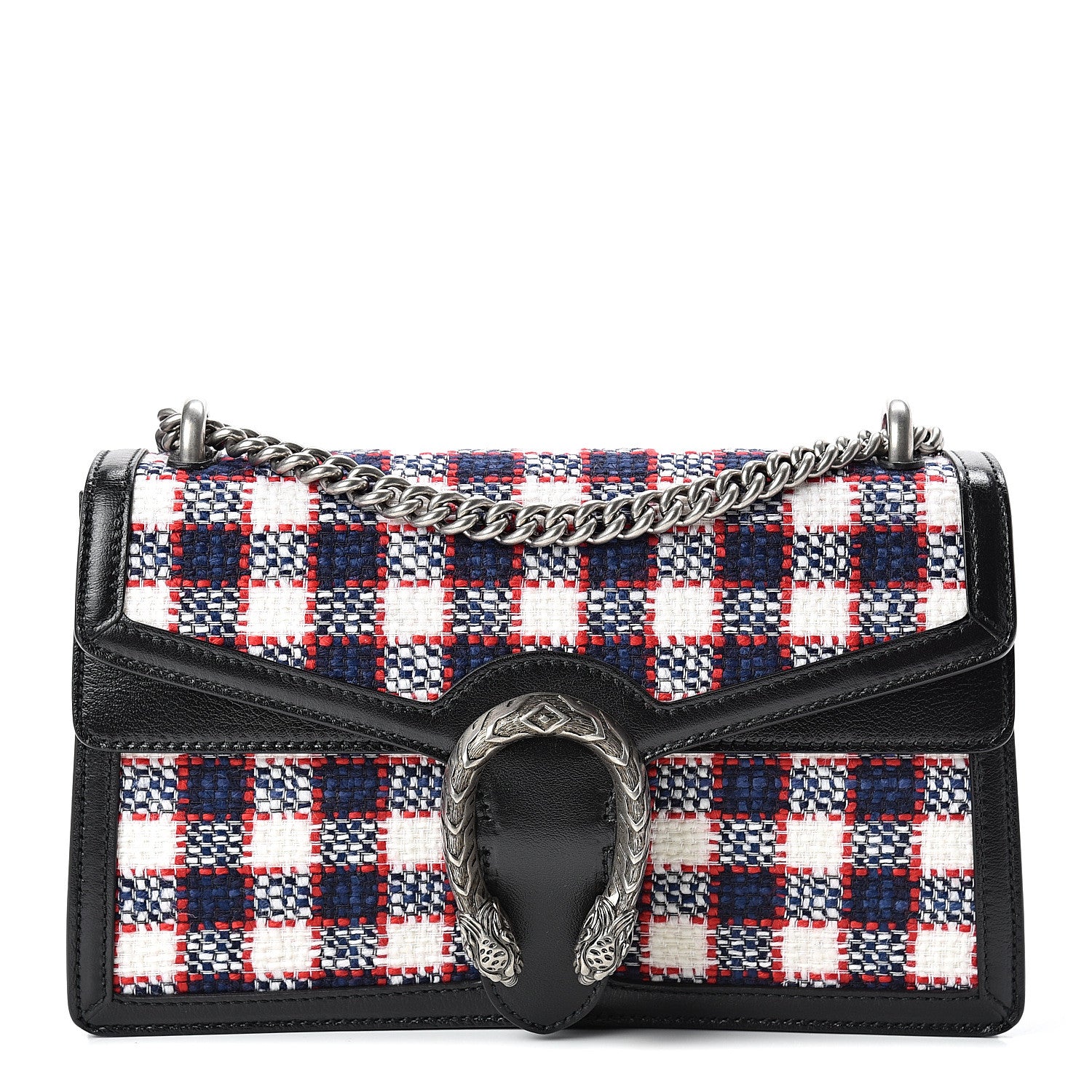 Gucci Vintage Tweed Check Small Dionysus Shoulder Bag White Hibiscus Red Marine 1 of 11