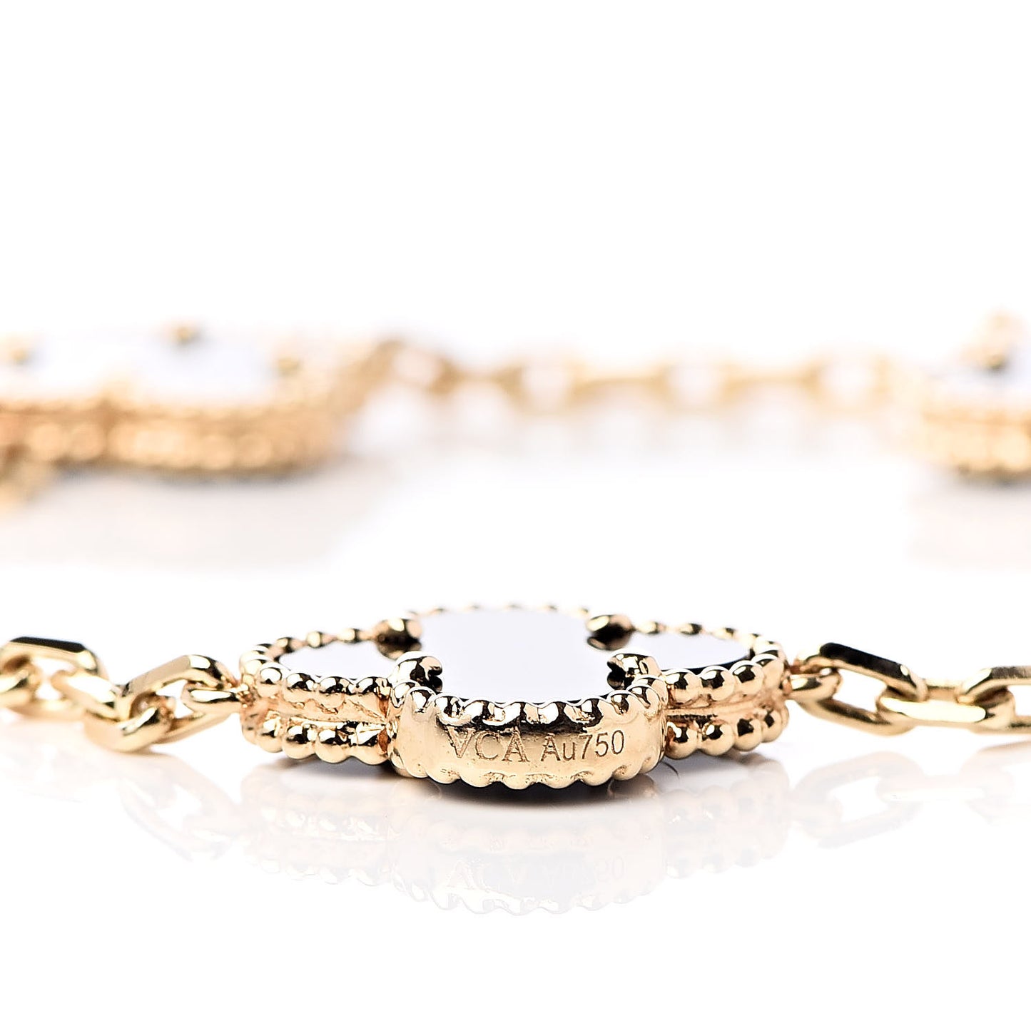 18K Yellow Gold Black Onyx 5 Motifs Vintage Alhambra Bracelet