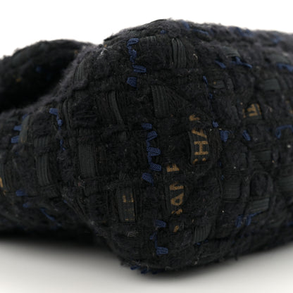 Chanel Tweed Quilted Large Chanel 19 Flap Black Navy Gold 9 of 11