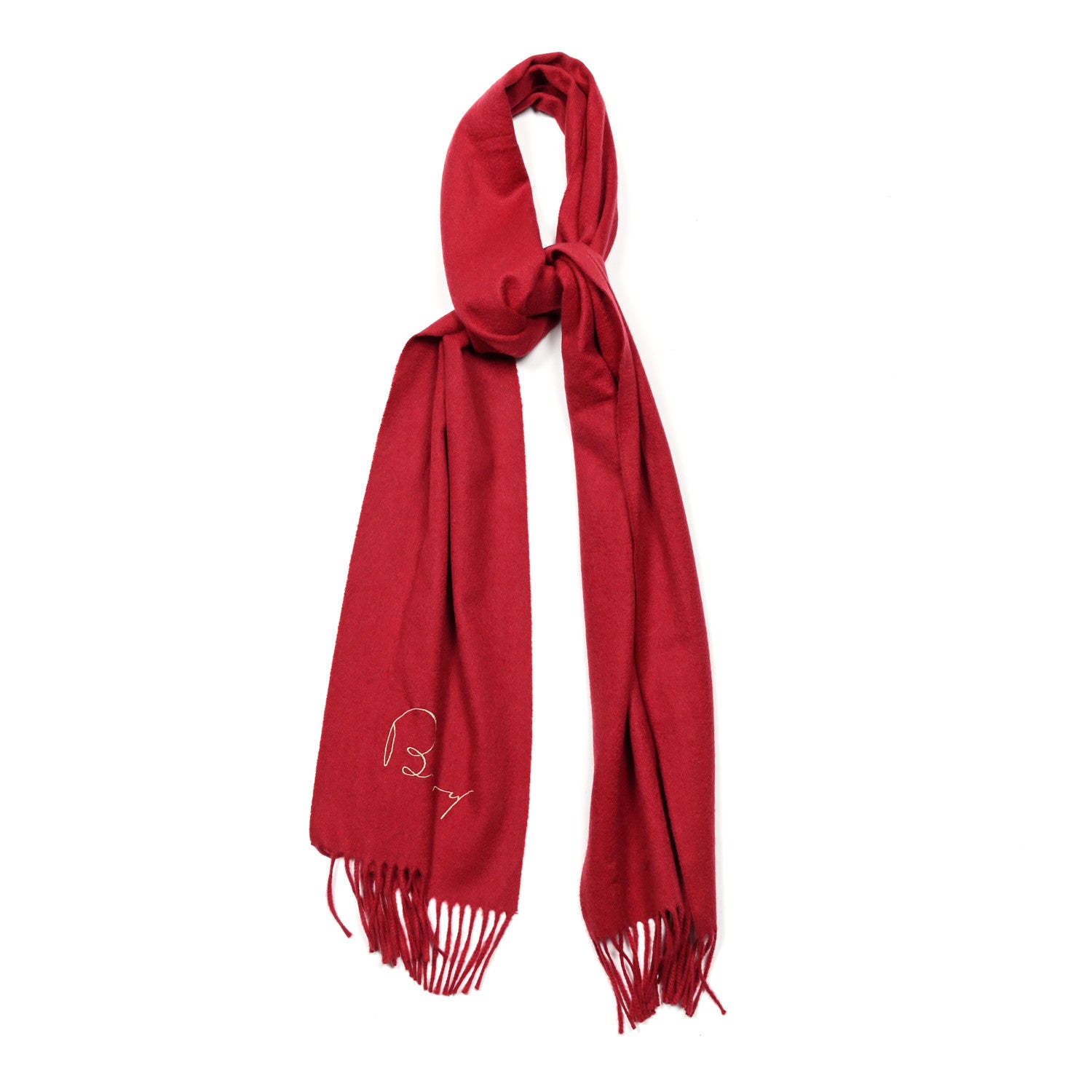 Burberry Cashmere Embroidered Fringe Scarf Red 1 of 4