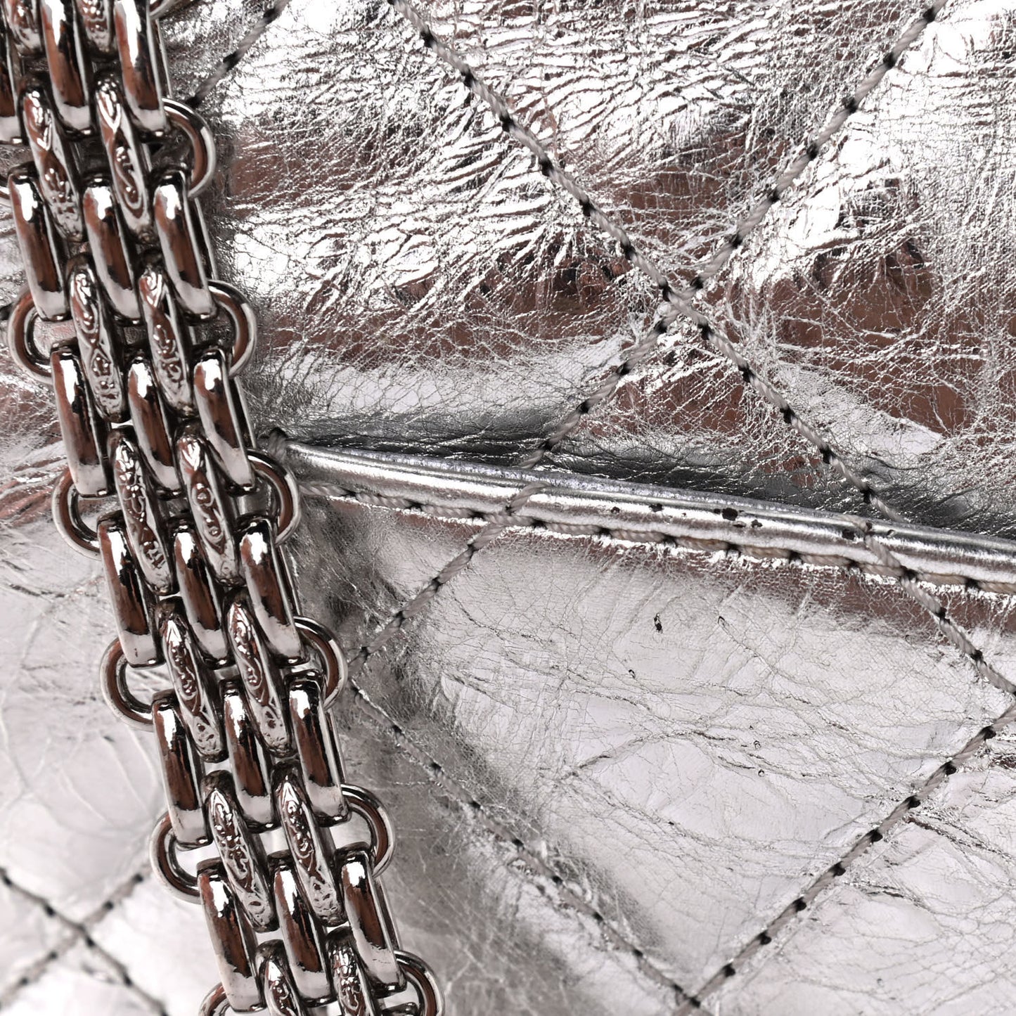 Metallic Aged Calfskin Quilted 2.55 Reissue 228 Flap Silver