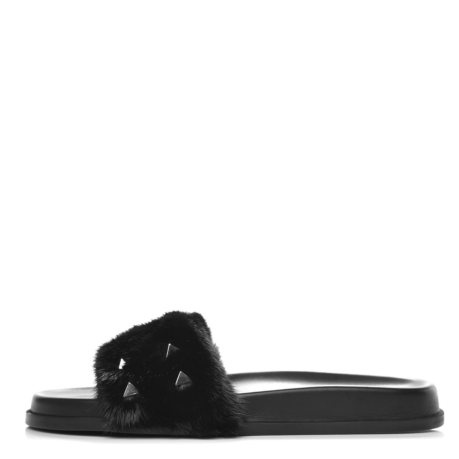 Valentino Garavani Mink Fur Rockstud Slide Sandals 40 Black 1 of 9