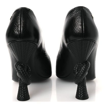 Chanel Crumpled Calfskin Knotted Heel Cap Toe Pumps 39.5 Black 6 of 14