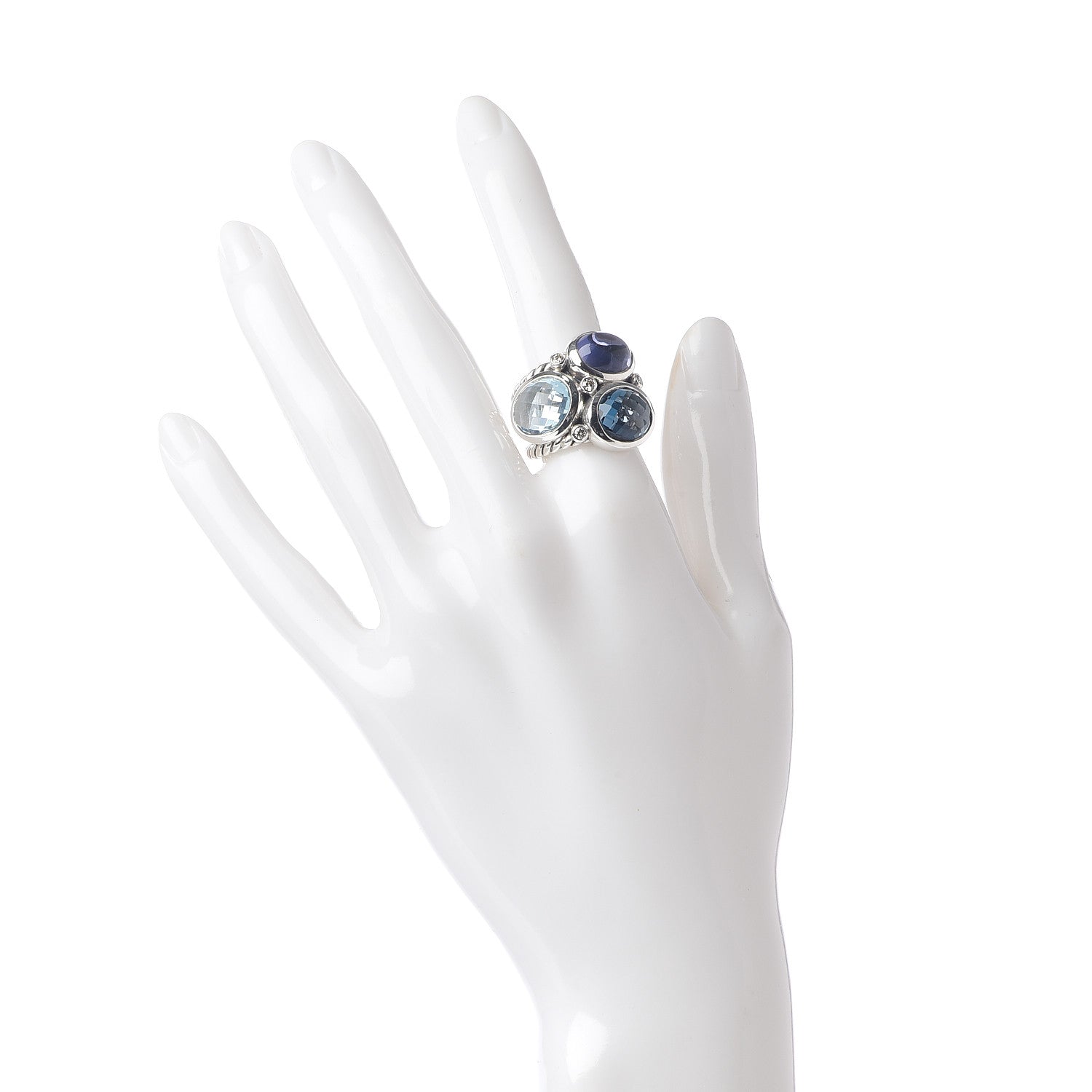 David Yurman Sterling Silver Blue Topaz Hampton Blue Topaz Iolite Diamond Mosaic Ring 51 5.75 2 of 5