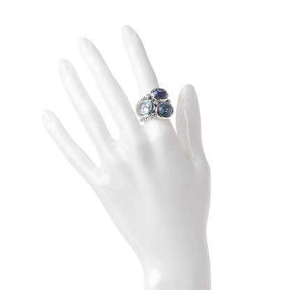 David Yurman Sterling Silver Blue Topaz Hampton Blue Topaz Iolite Diamond Mosaic Ring 51 5.75 2 of 5