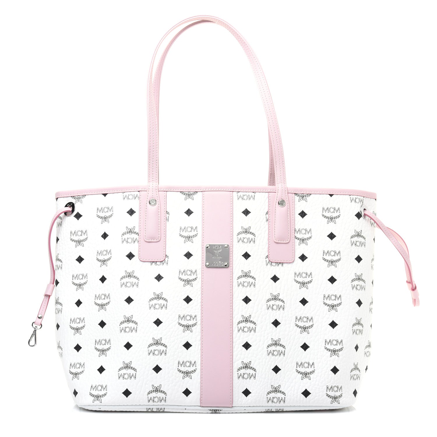 MCM Visetos Medium Liz Reversible Shopper Tote White Powder Pink 1 of 16
