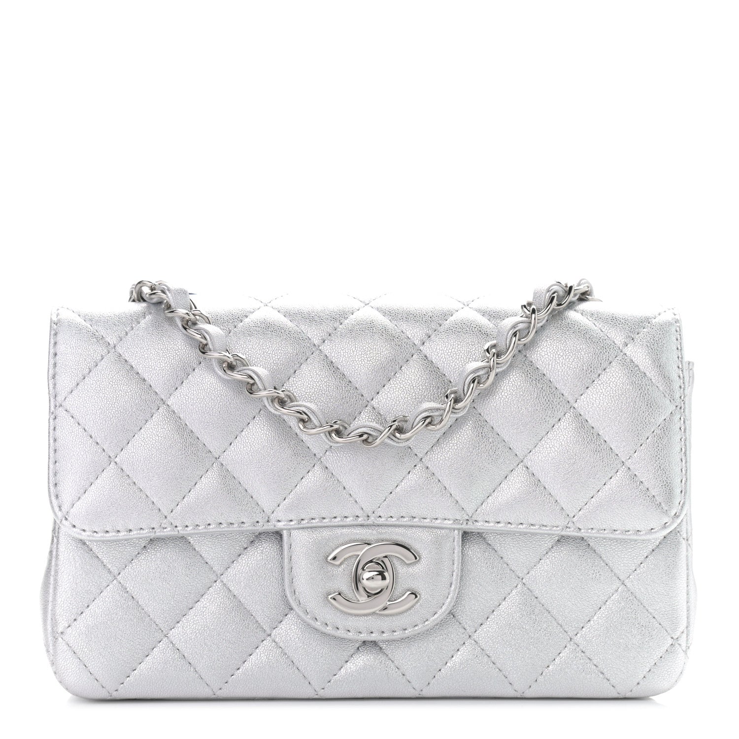 Chanel Metallic Lambskin Quilted Mini Rectangular Flap Silver 1 of 11