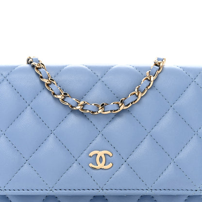 Chanel Lambskin Quilted Mini Wallet On Chain WOC Light Blue 4 of 11