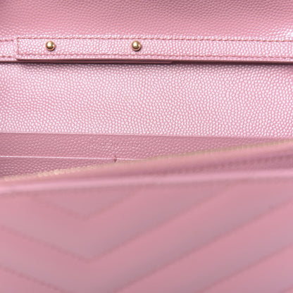 Saint Laurent Grain De Poudre Matelasse Chevron Monogram Chain Wallet Tender Pink 6 of 13