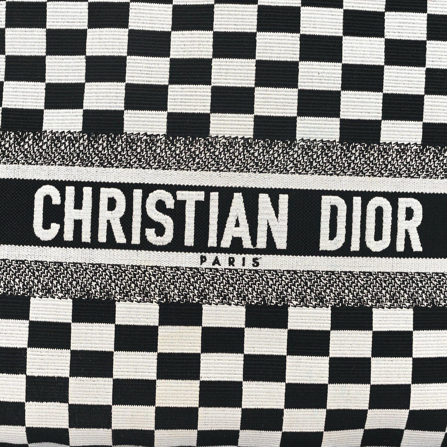 Canvas Embroidered Checkered Book Tote Black White