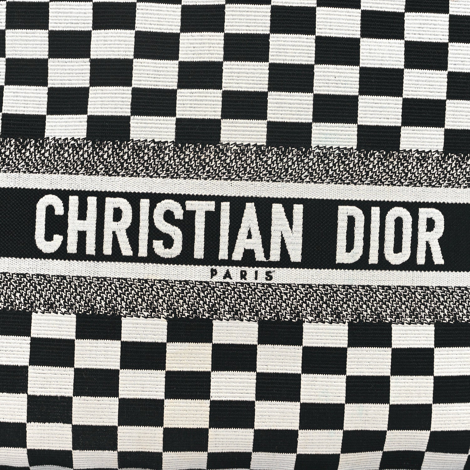 Christian Dior Canvas Embroidered Checkered Book Tote Black White 8 of 14