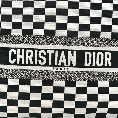 Christian Dior Canvas Embroidered Checkered Book Tote Black White 8 of 14