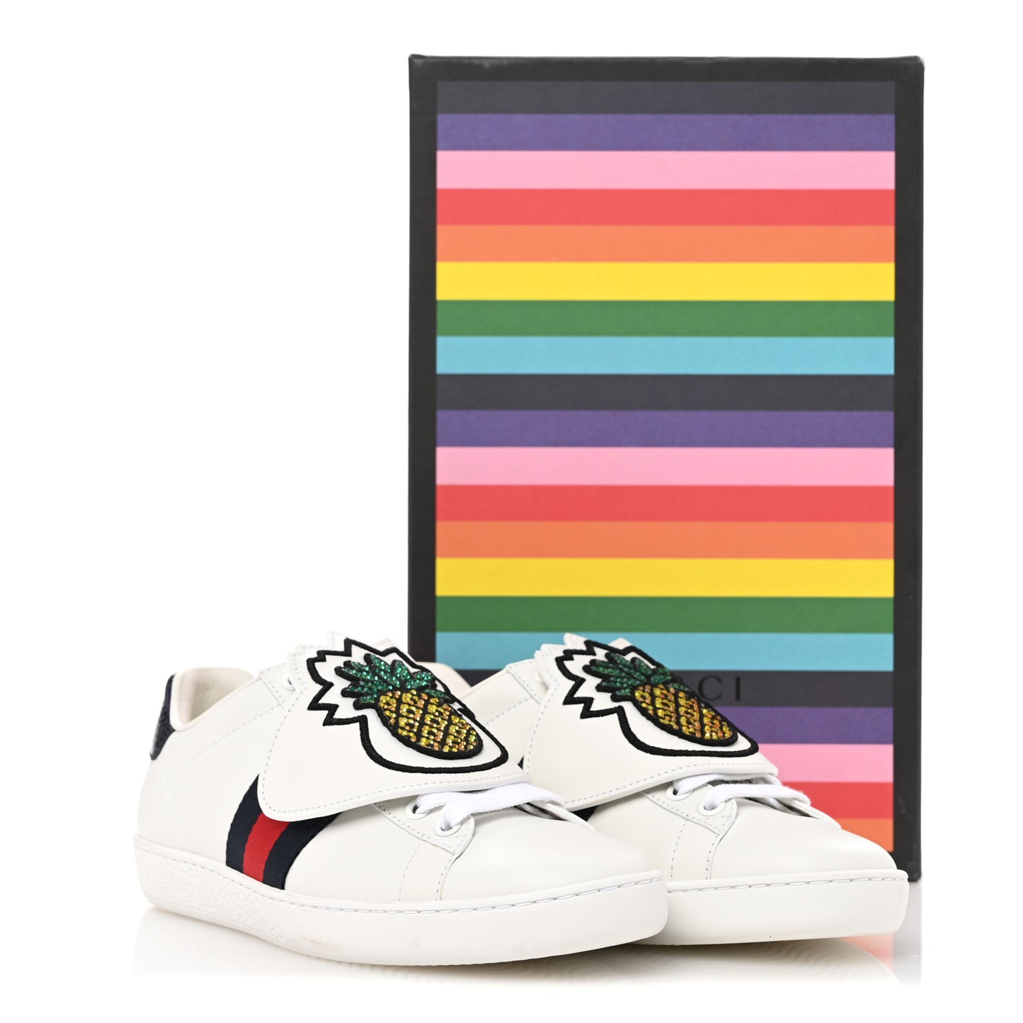 Calfskin Ayers Crystal Web Pineapple Embroidered Womens New Ace Sneakers 35.5 White