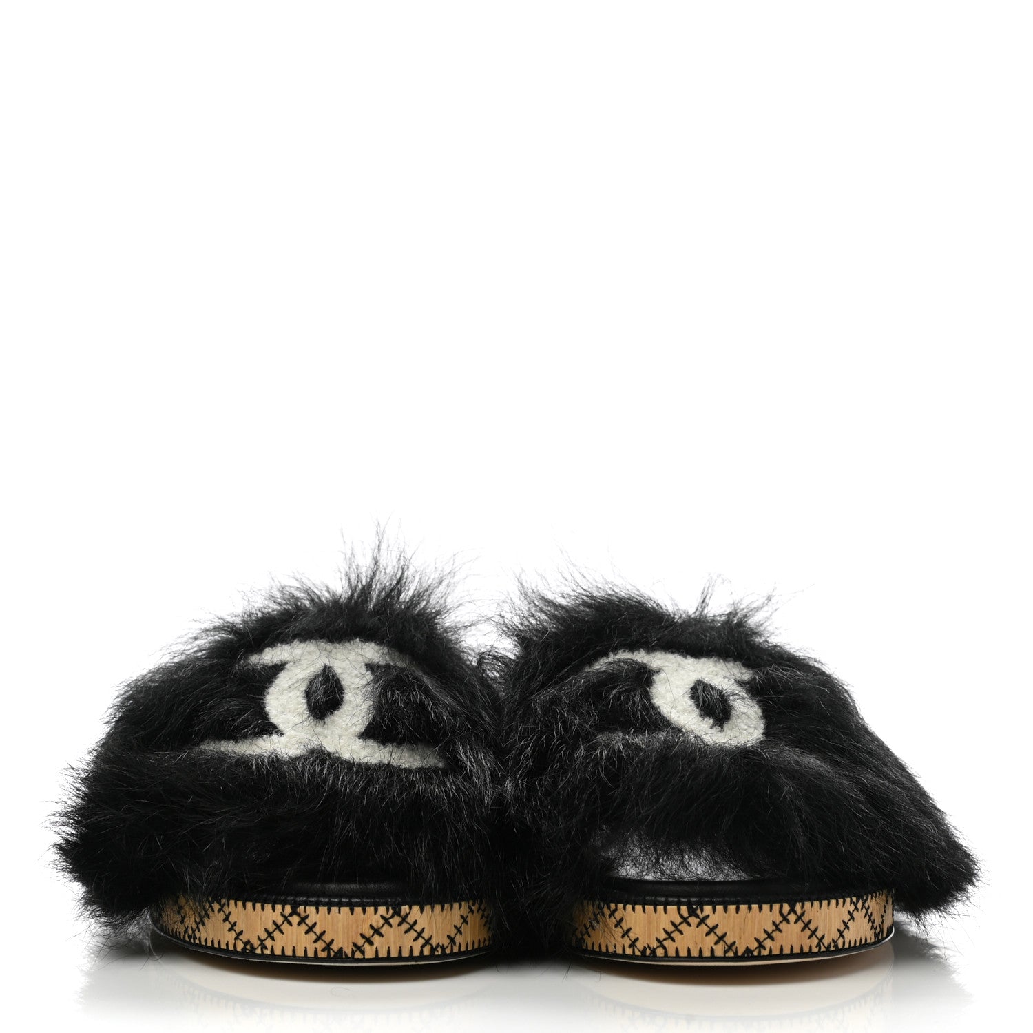 Chanel Shearling Lambskin CC Mules 40 Black White 2 of 8