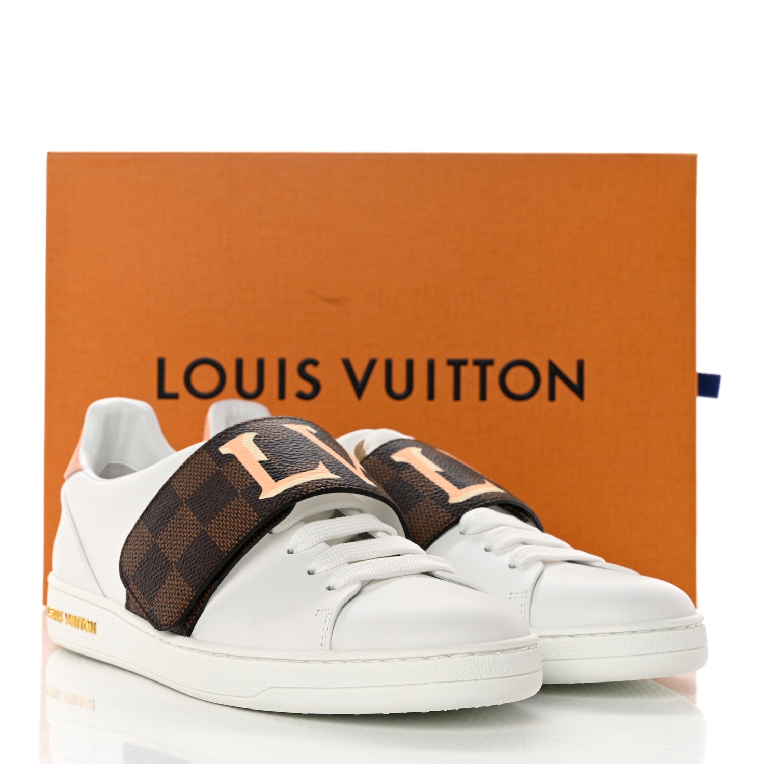 Louis Vuitton Calfskin Damier Ebene Striped Frontrow Sneakers 37 White 9 of 9
